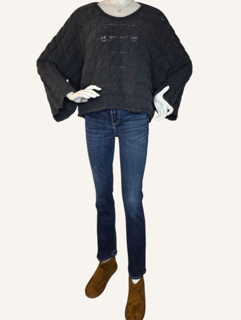 POL Charcoal Cable Knit Cropped Sweater Size Large NWOT Fall